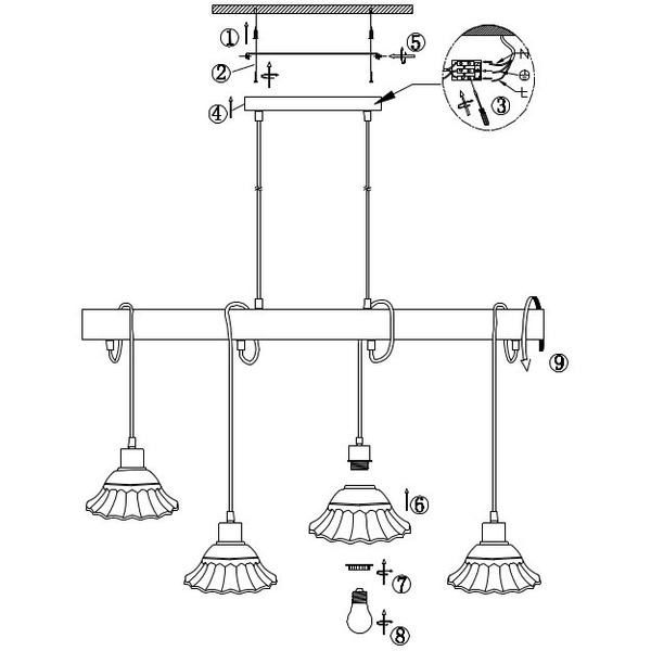 Prowansalska LAMPA wisząca JOWITA 54050-4H Globo metalowa OPRAWA zwis shabby biały czarny