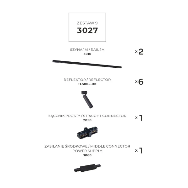 Zestaw jednoobwodowych szynoprzewodów 3027 do jadalni czarny