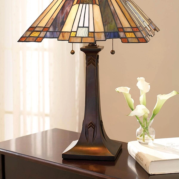 Stołowa lampa Inglenook QZ-INGLENOOK-TL Quoizel włącznik brązowy multikolor