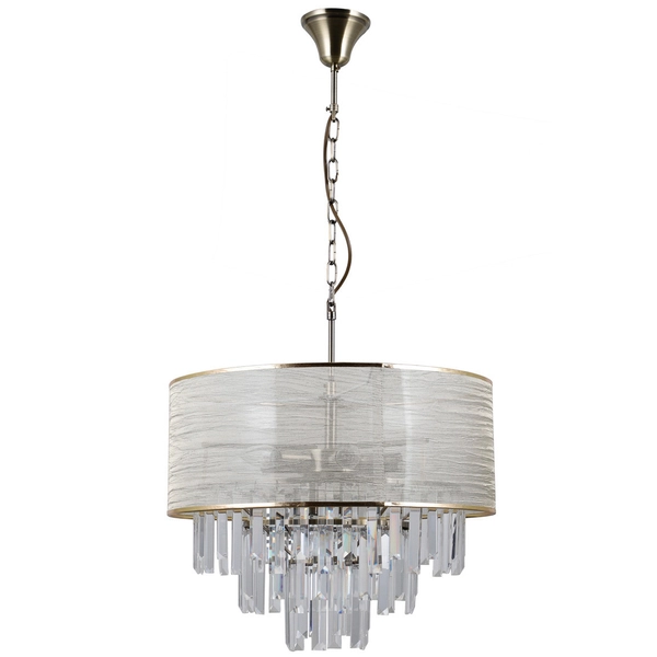 Abażurowa LAMPA wisząca TORREIA PND-45660-8 Italux eklektyczna OPRAWA glamour crystal ZWIS na łańcuchu mosiądz srebrny