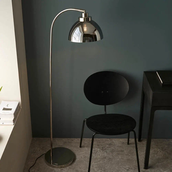 Lustrzana podłogowa lampa Caspa Task 100045 kopułowa nikiel