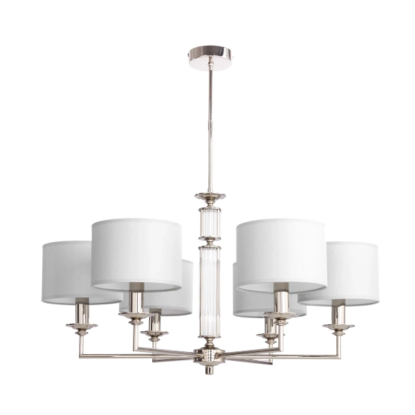 Żyrandol do sypialni Artu ART-ZW-6 (N) tkaninowy biały nikiel