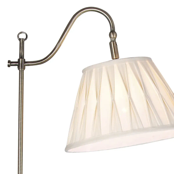 Antyczna lampa stojąca SUFFOLK mosiężna biała metalowa tkaninowa klosz E14 z abażurem SUF4975-X