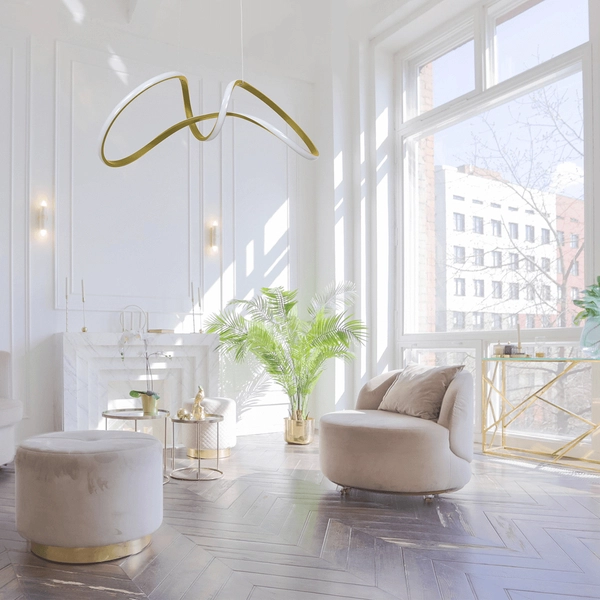 Złota lampa wisząca Tesoro wstęga LED 48W 4000K do pokoju