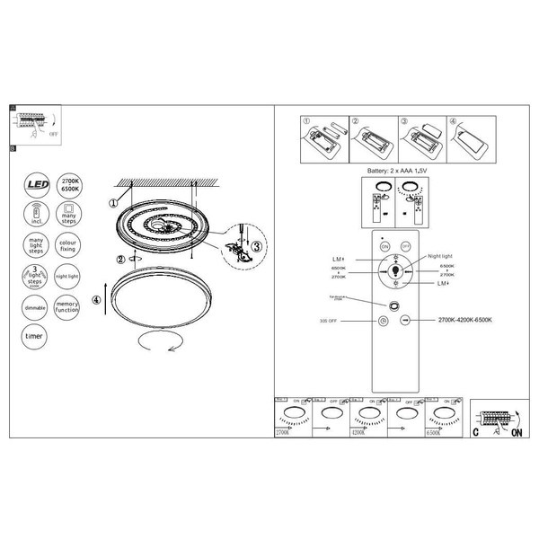 Minimalistyczna LAMPA sufitowa MANNI 41759-40 Globo metalowy plafon LED 40W 2700K - 6500K do salonu czarny