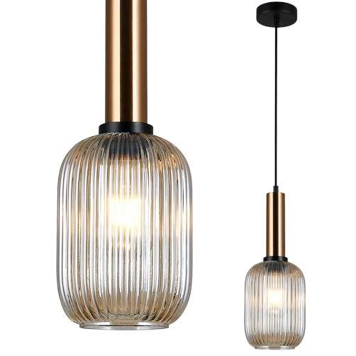 LAMPA wisząca ANTIOLA PND-5588-1M-BRO+AMB Italux szklana OPRAWA plisowany ZWIS loftowy mosiężny bursztynowy