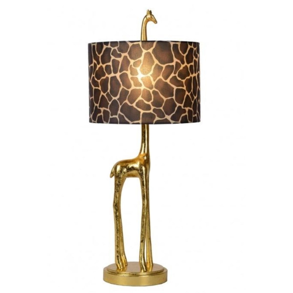 Abażurowa LAMPA stołowa EXTRAVAGANZA MISS TALL 10506/81/02 Lucide stojąca LAMPKA żyrafa cętki złote brązowe