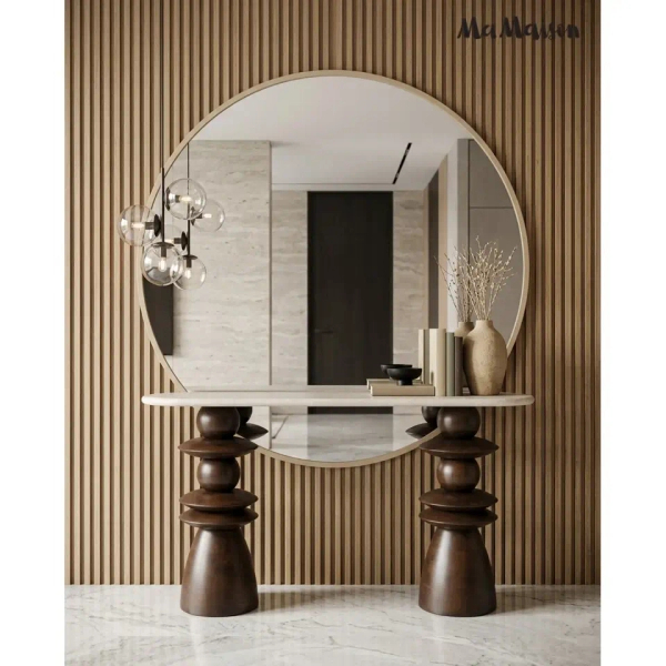 Drewniana komoda RONDA MM001501100402 brązowo beżowa do salonu 130cm