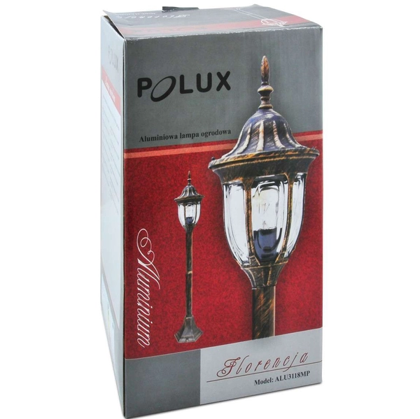 Stojąca LAMPA zewnętrzna FLORENCJA 302595 Polux ogrodowa OPRAWA metalowa latarnia outdoor IP43 patyna przezroczysta