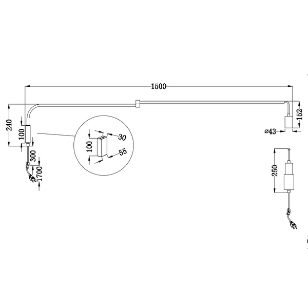 Regulowana LAMPA ścienna LINE 200200132 Trio metalowa OPRAWA kinkiet na wysięgniku czarny