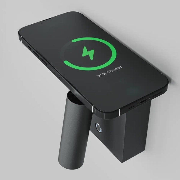 Lampa ścienna z ładowarką Aron C179WL-L7B2.7K-DE LED 7W 2700K tuba czarna