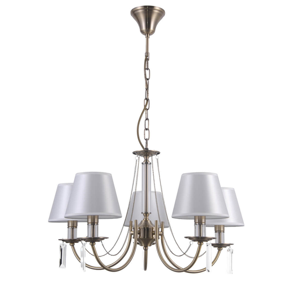 Żyrandol LAMPA wisząca SOLANA PND-28366-5 Italux antyczna OPRAWA abażurowy ZWIS na łańcuchu brąz biały