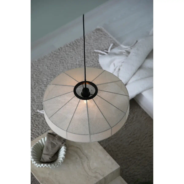 Wisząca lampa do sypialni Alia 108955 lniana abażurowa czarny beżowy