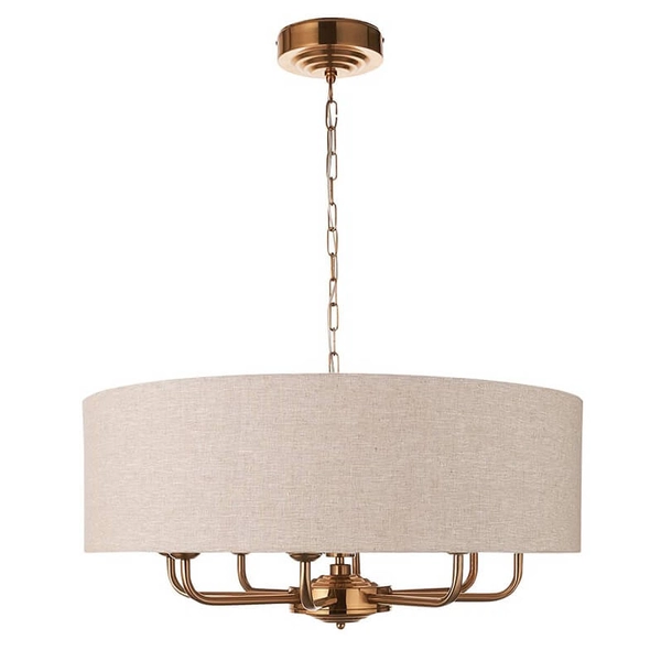 Okrągła lampa wisząca Highclere 110727 materiałowa mosiądz beżowy