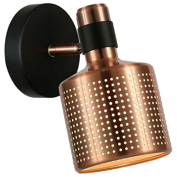 Ścienna LAMPA industrialna RESTENZA WL-2439-1-BK Italux loftowa OPRAWA ażurowy KINKIET metalowa tuba czarna miedziana