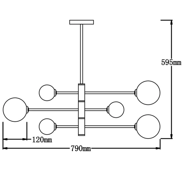 Loftowa LAMPA sufitowa DORADO LP-002/6P BK Light Prestige metalowa oprawa szklane kule plafon molekuły czarne białe
