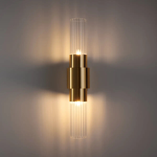 Ryflowana lampa ścienna GLOW ST-DW7790 złota tuba 2xG9 glamour