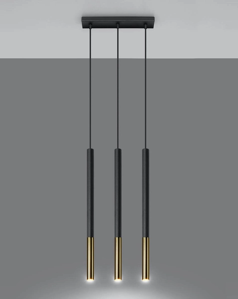 Wisząca LAMPA tuby SL.0892 metalowa OPRAWA zwis na listwie czarny złoty