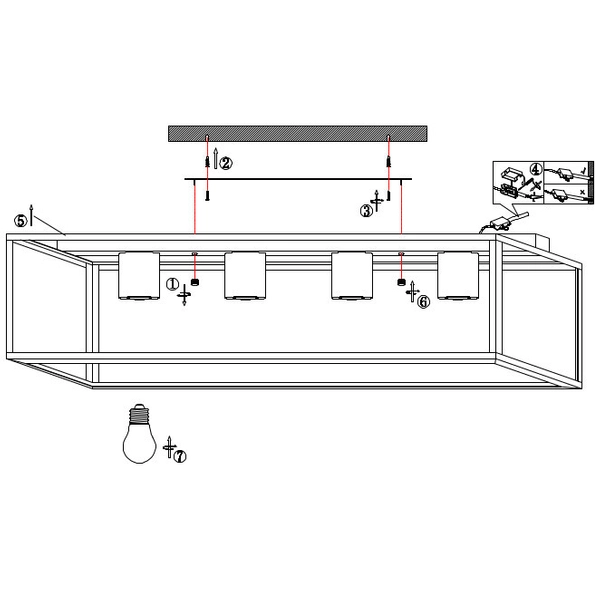 Plafon LAMPA sufitowa HAGAR 15476-4D Globo metalowa OPRAWA skandynawska klatka prostokątna hygge czarna drewniana czarna drewni
