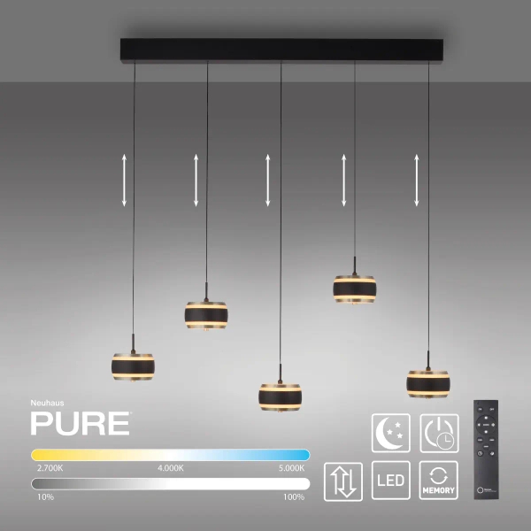 Opuszczana lampa wisząca góra-dół PURE FALLING RINGS czarna 2504-18 5x LED 8W 2200-5000K