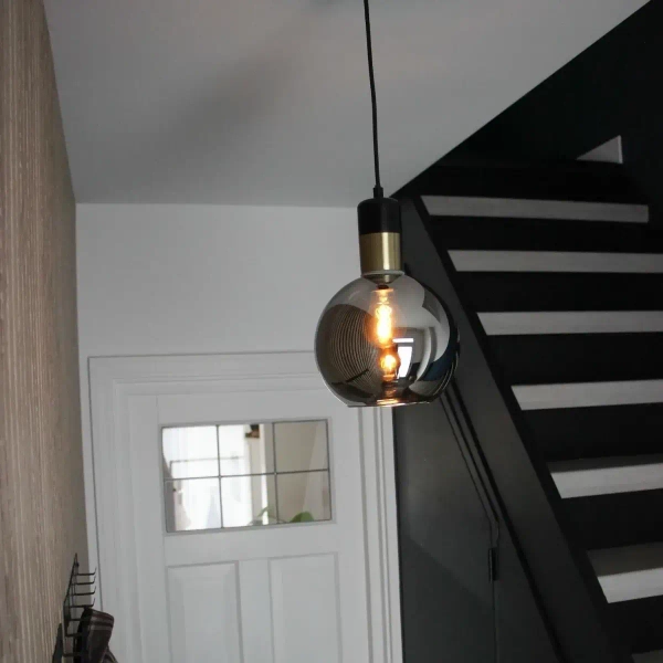 Szklana wisząca lampa Julius 34438/28/65 Lucide loftowa czarna złota