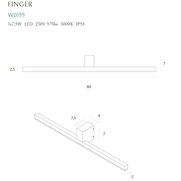 Minimalistyczny kinkiet FINGER W0155 Maxlight LED 7,5 3000K IP54 metal biały