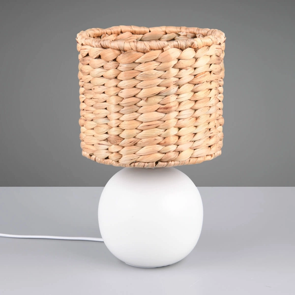 Nocna lampka pleciona do sypialni VINA 518900101 ceramiczna biały drewniany