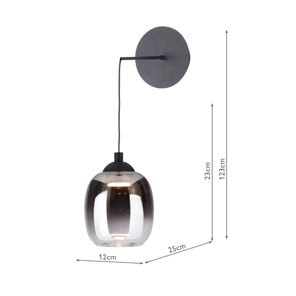 Szklana lampa ścienna Ramona RAM0722 LED 5,5W 3000K loftowa czarny