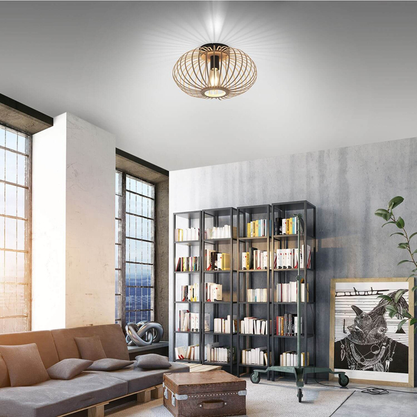 Skandynawska lampa sufitowa Racoon okrągła do salonu drewno