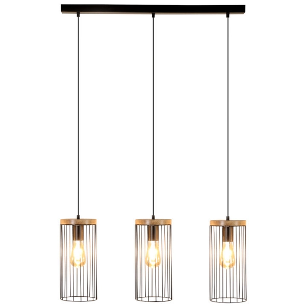 Industrialna lampa wisząca TIMEO 19619304 metalowy druciany drewno czarny