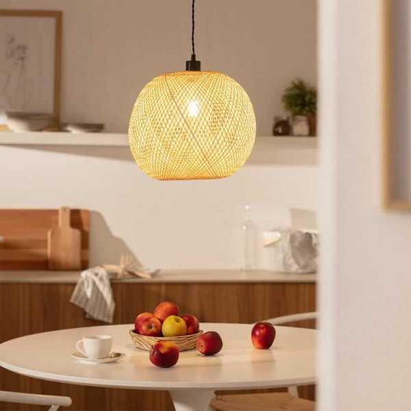 Ekologiczna lampa wisząca kula Boho ABR-NLW28-BH-E27 bambus naturalny