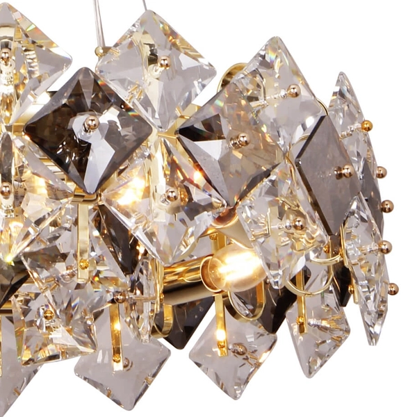 Wisząca lampa glamour Tiara 9864-500 szklana złoty przezroczysty dymiony