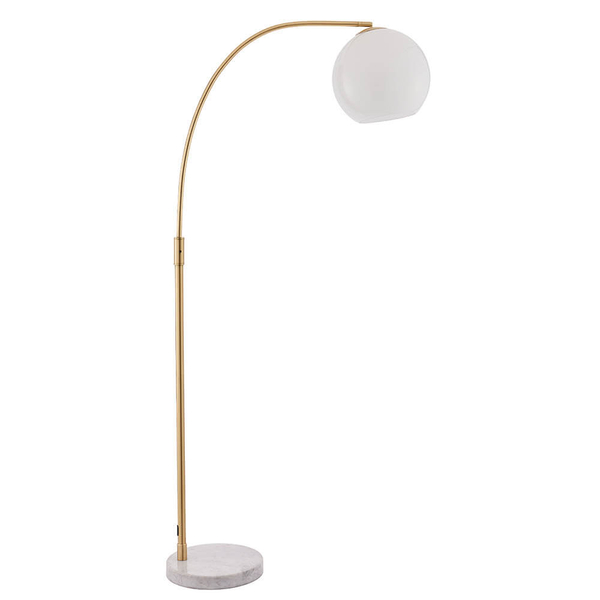 Podłogowa lampa łukowa Otto 76613 kulista do salonu mosiądz biały