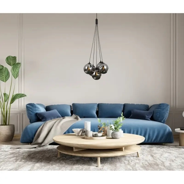 Lampa zwisowa do sypialni Perlos PND-54456-5-HB-AMB Italux mosiądz