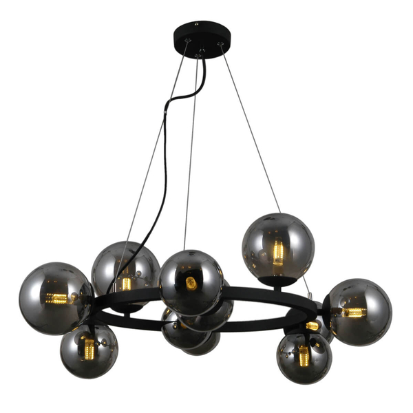 Modernistyczna LAMPA wisząca MONTORA PND-30223-11 Italux metalowa OPRAWA zwis szklane kule czarne przydymione