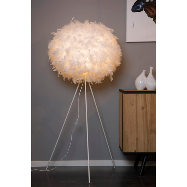 Stojąca lampa GOOSY 71767/50/31 Lucide piórka kula do sypialni biała