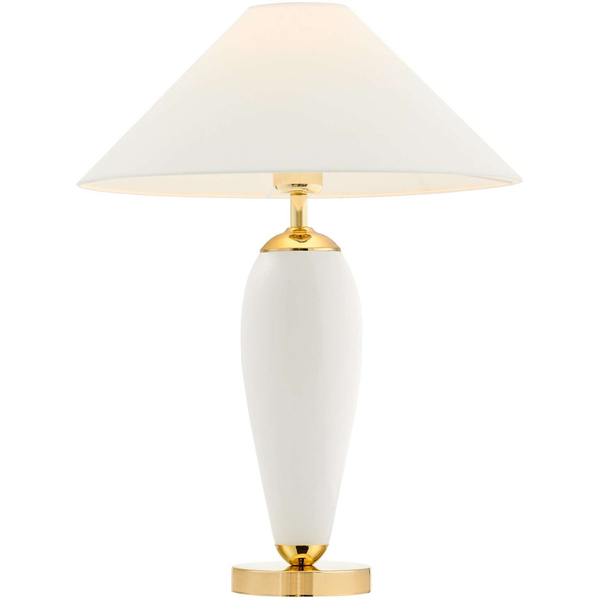 Abażurowa LAMPKA biurkowa REA 40608101 Kaspa stojąca LAMPA stołowa do sypialni nocna złota biała