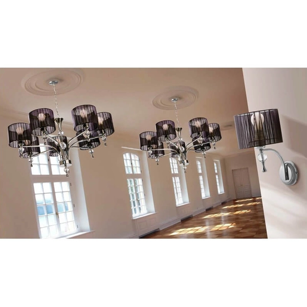 Pałacowy żyrandol abażurowy Impress na łańcuchu biały chrom