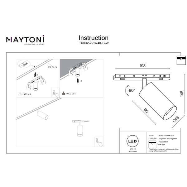 Lampa do szynoprzewodów magnetyczna Focus TR032-2-5W4K-S-W LED 5W 4000K biała