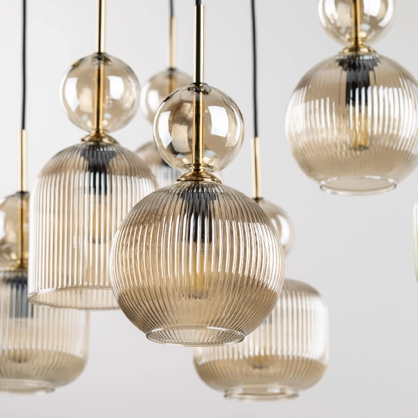 Szklany żyrandol nad stół Sophia Cognac 11043 ryflowany bursztynowy