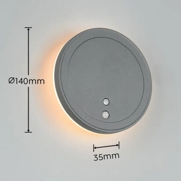 Okrągły kinkiet z czujnikiem FORTALEZA R23056142 LED 2W 3000K IP54 antracyt