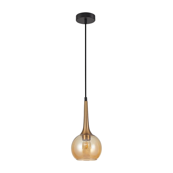 Kulista lampa wisząca Favera PND-42361-1-BRO-AMB Italux bursztynowy brąz antyczny