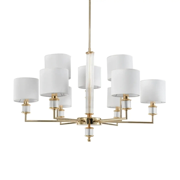 Lampa wisząca żyrandol SUTTON biała złota błyszcząca metalowa szklana E14 9p P09378AU-WH