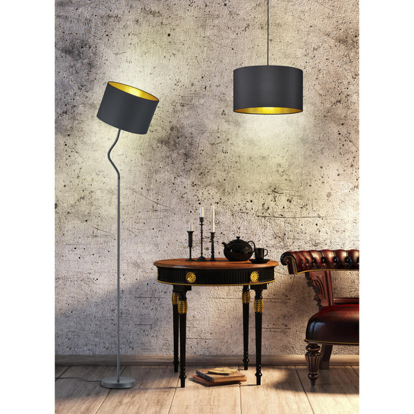 Regulowana lampa podłogowa z abażurem Hostel 408290179 czarny złoty