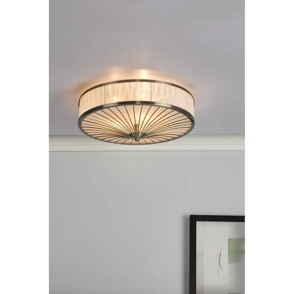 Antyczna lampa sufitowa Oslo OSL5075 okrągła kość słoniowa mosiądz