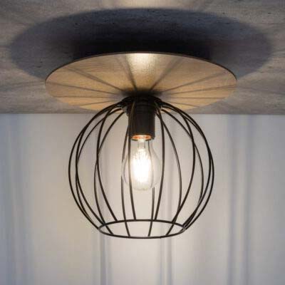 Industrialna lampa sufitowa Cyber 32354 druciana czarna drewno