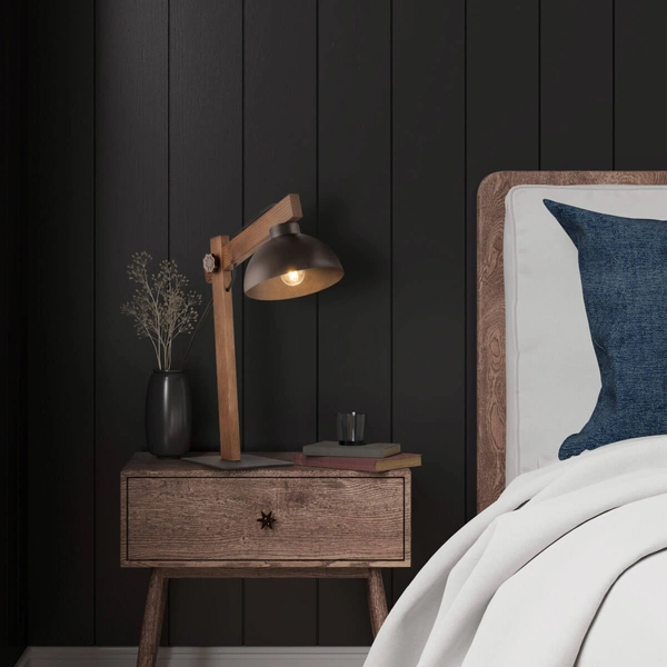 Nocna lampka do sypialni Oslo 5788 ekologiczna drewniana brązowa