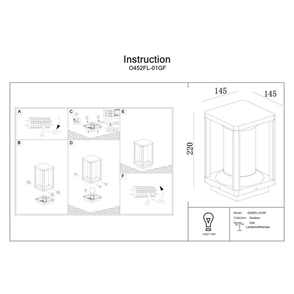 Lampa zewnętrzna stołowa Cell O452FL-01GF Maytoni IP54 grafitowy