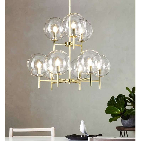 Żyrandol LAMPA wisząca CROWN 107920 Markslojd loftowa OPRAWA skandynawski ZWIS szklane kule balls sticks mosiądz przezroczyste