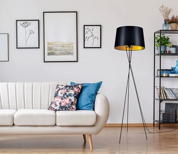 Lampa podłogowa Remi K-4358 na trójnogu czarna złota